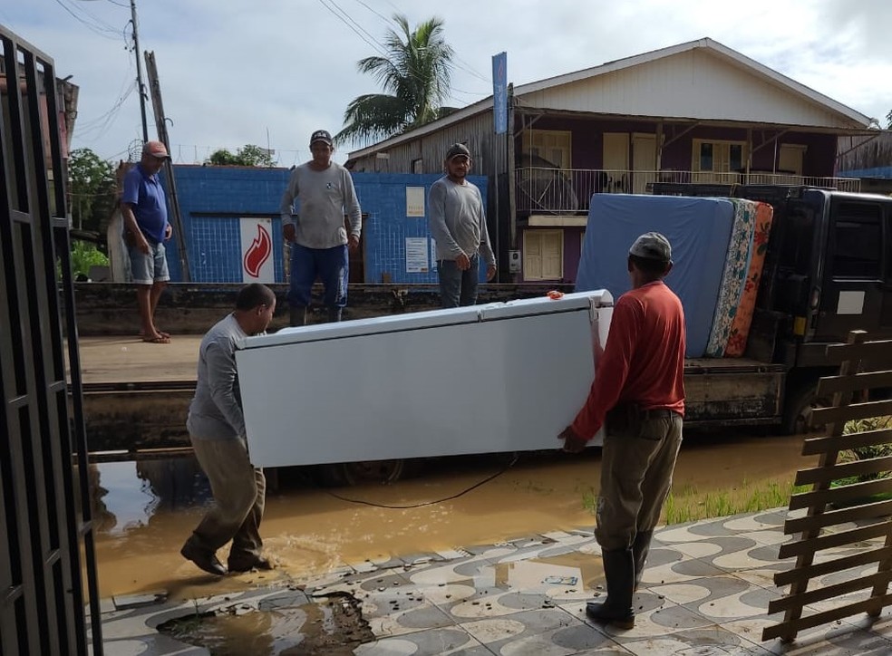 Em Xapuri quatro bairro estão atingidos e 89 moradores estão desabrigados — Foto: Arquivo/Defesa Civil Municipal