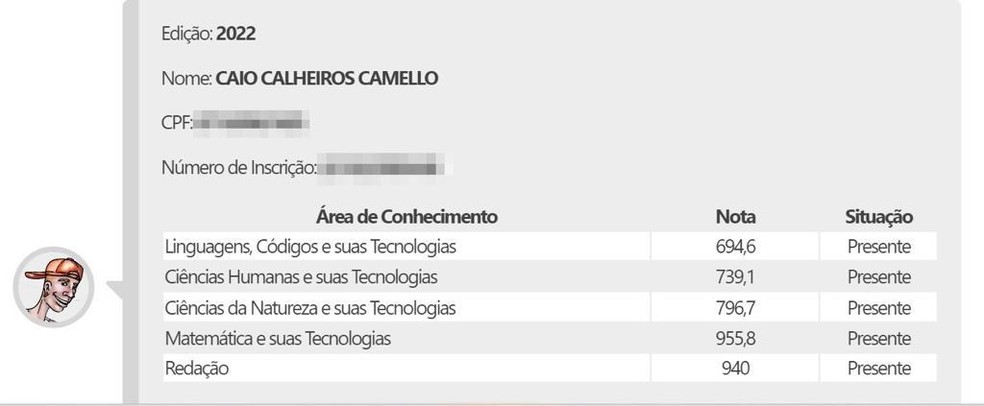 Estudante fez 825,24 pontos na m&eacute;dia final do Enem &mdash; Foto: Arquivo pessoal