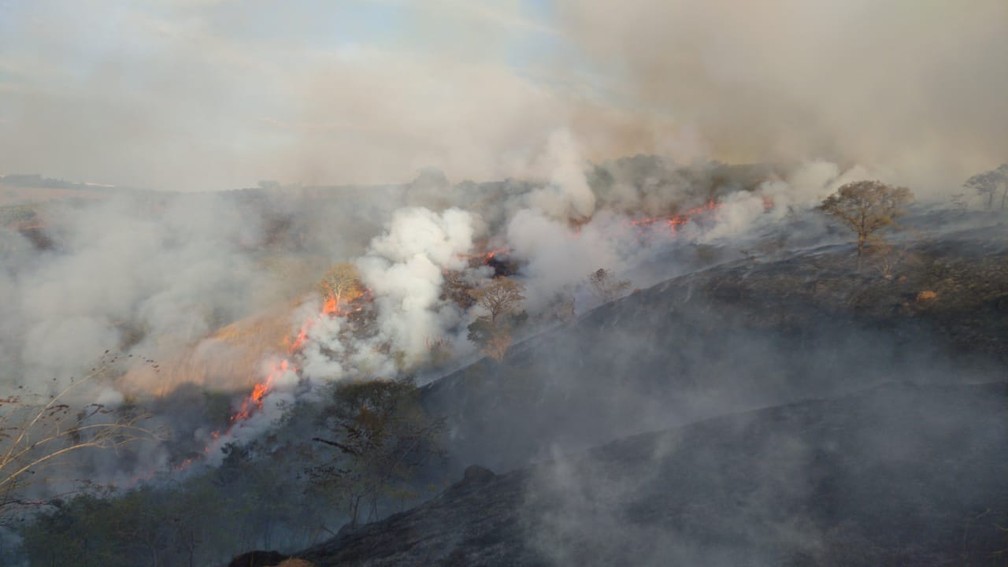 Área foi destruída por fogo em Varginha (MG) — Foto: Corpo de Bombeiros