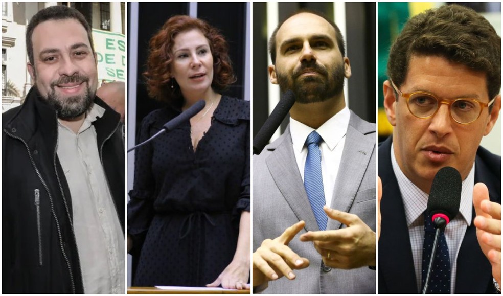 Os candidatos Guilherme Boulos (PSOL), Carla Zambeli (PL), Eduardo Bolsonaro (PL) e Ricardo Salles (PL).  — Foto: Montagem/g1/Agência Brasil