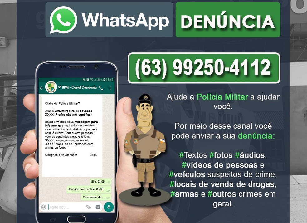 Polícia Militar disponibiliza WhatsApp Denúncia para moradores do Bico do  Papagaio | Tocantins | G1