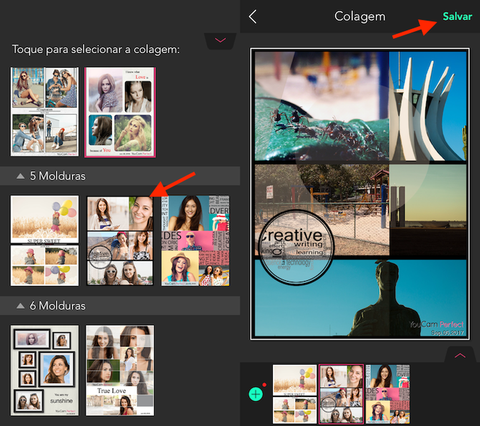 Opção para salvar uma colagem de fotos feitas com o app YouCam Perfect (Foto: Reprodução/Marvin Costa)