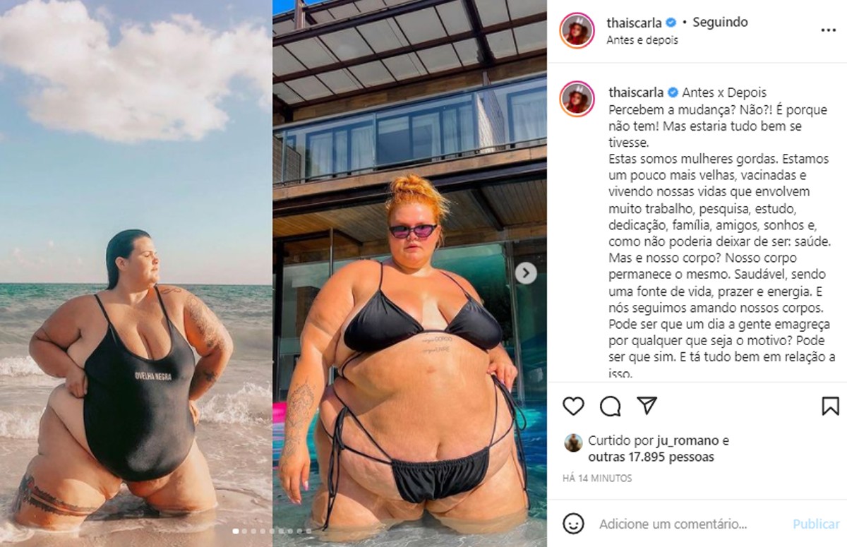 Thais Carla fala sobre gordofobia e autoaceitação (Foto: Reprodução/Instagram)