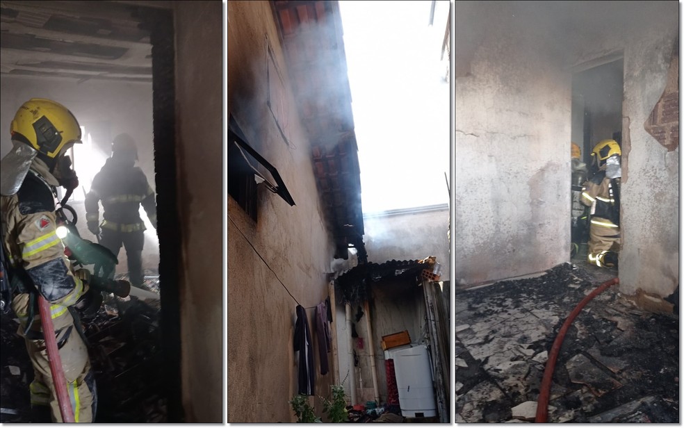 Casa pega fogo e morador é levado ao hospital após inalar fumaça em Poços de Caldas, MG — Foto: Corpo de Bombeiros