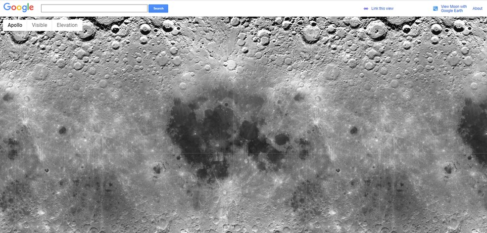 Google Mon permite navegar pela Lua em 2D — Foto: Reprodução/Rodrigo Fernandes