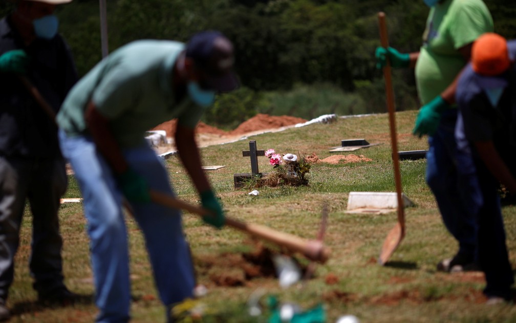 FuncionÃ¡rios do cemitÃ©rio Parque das Rosas preparam covas para as vÃ­timas do rompimento da barragem em Brumadinho (MG) â Foto: Adriano Machado/Reuters