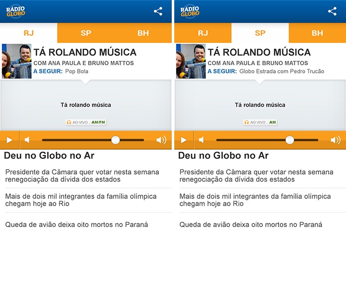 Rádio Globo tem aplicativo com streaming das emissoras de Rio de Janeiro, São Paulo e Belo Horizonte (Foto: Reprodução/Elson de Souza)