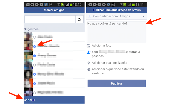 Marcando amigos em uma publicação do Facebook através da versão Lite para Android (Foto: Reprodução/Marvin Costa)