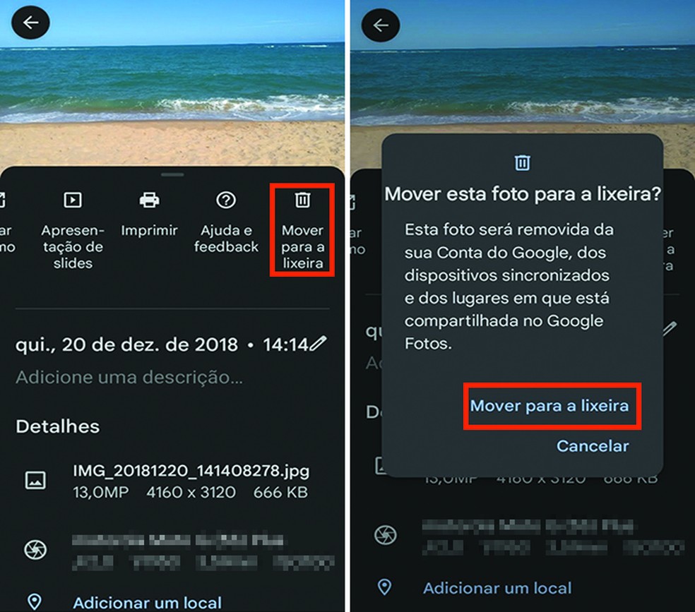 Atualização disponibilizou exclusão de imagens pelo app Gogole Fotos — Foto: Reprodução/Flávia Fernandes 