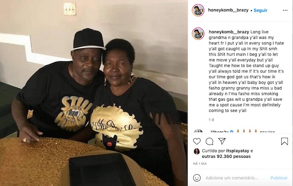 O post do rapper HoneyKomb Brazy falando sobre a morte dos avós (Foto: Instagram)