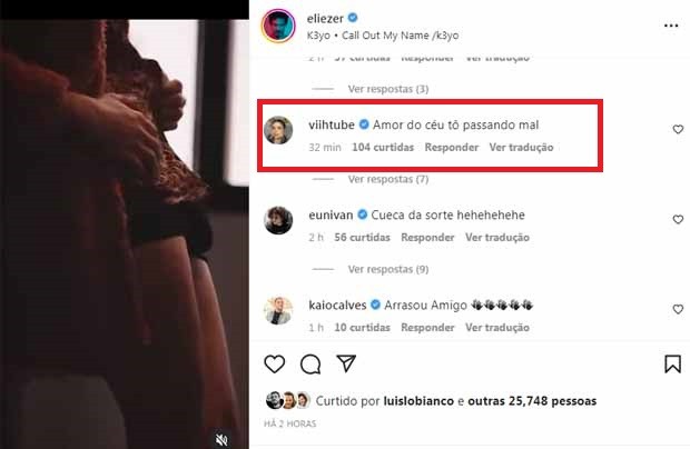 Viih Tube comenta vídeo de Eliezer sensualizando de cueca (Foto: Reprodução/Instagram)