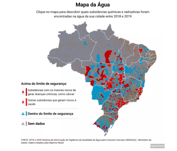 Mapa da água mostra contaminação por substâncias químicas e radioativas no Brasil (Foto: Repórter Brasil)