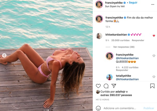 Franciny Ehlke ganha comentário de Kardashian (Foto: Reprodução/Instagram)