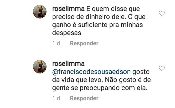 Rose Lima rebate seguidor (Foto: Reprodução / Instagram)