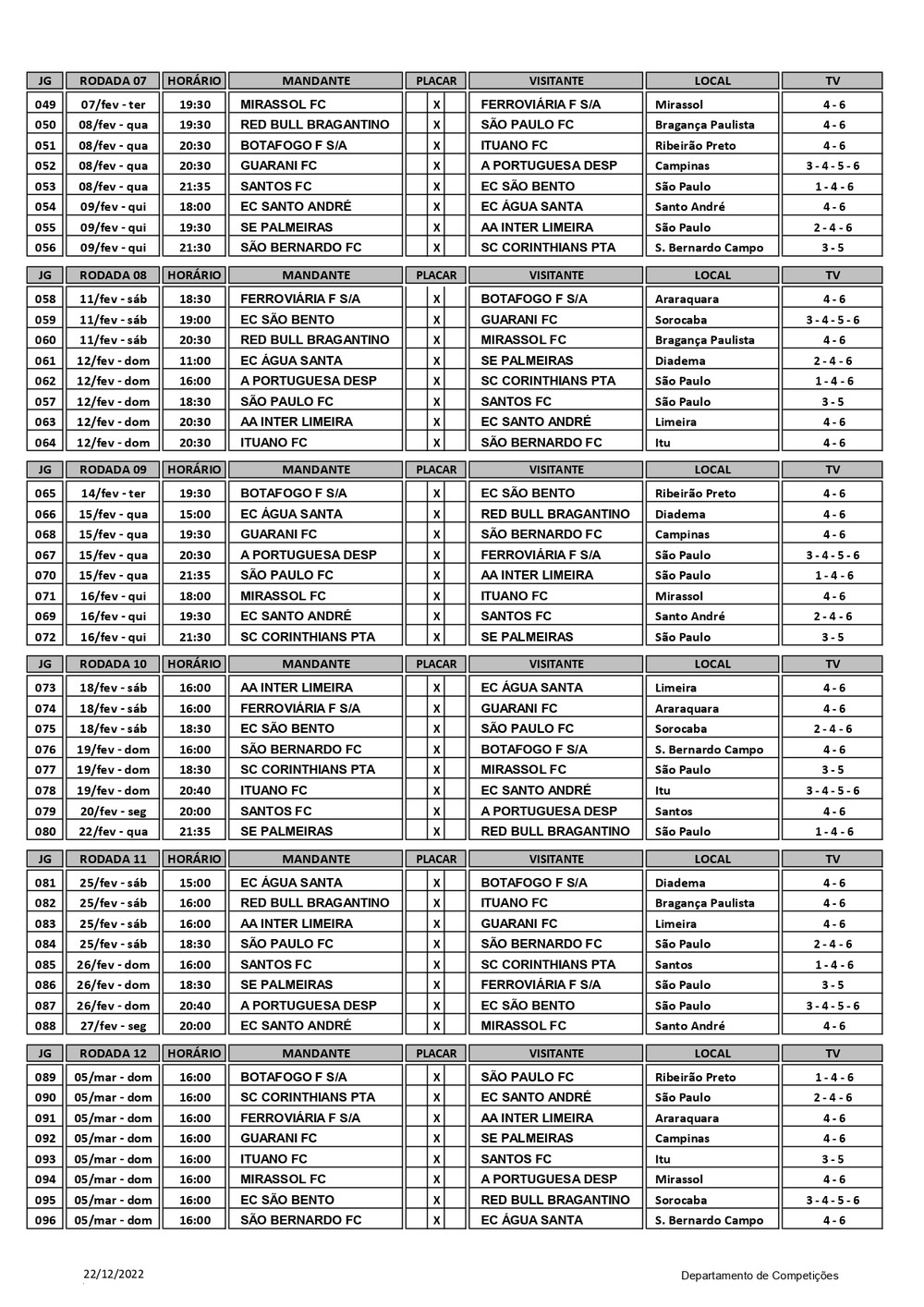 FPF desmembra tabela até a 12ª rodada; Confira os jogos do Botafogo -  Botafogo Futebol SA