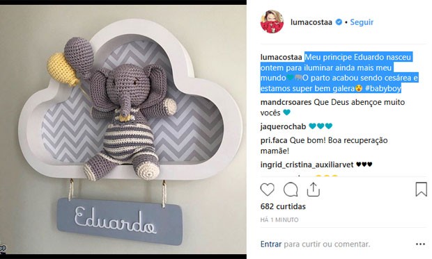 Luma Costa anuncia nascimento de filho (Foto: Reprodução)