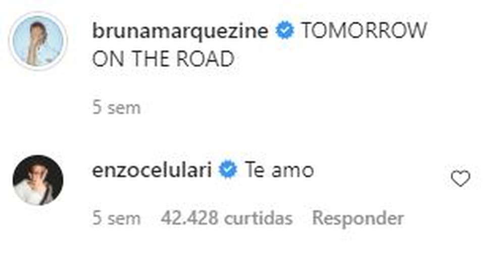 Enzo Celulari já se declarou com um 'te amo' nas redes de Bruna Marquezine — Foto: Reprodução/Instagram