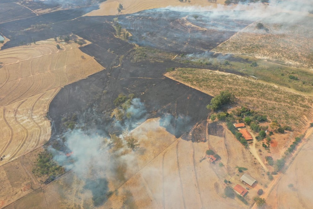 Incêndio em vegetação atingiu 400 mil metros quadrados e formou nuvem gigante de fumaça em Junqueirópolis — Foto: Márcio Cabanhas