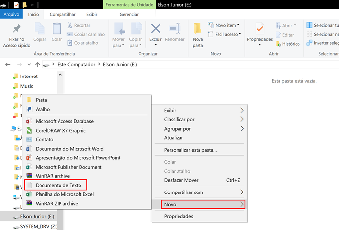 Crie novo documento de texto no Windows Explorer para personalizar ícone (Foto:: Reprodução/Elson de Souza)