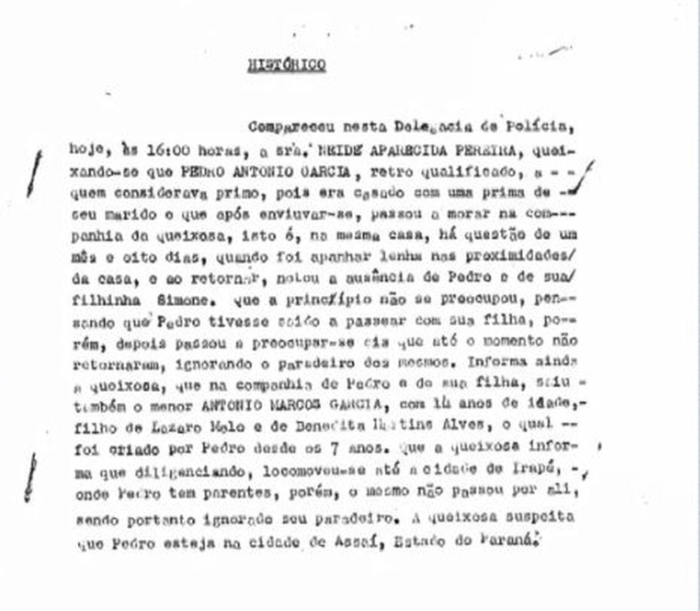 Informação anexada ao processo do sequestro de Simone — Foto: Reprodução/TV Gazeta