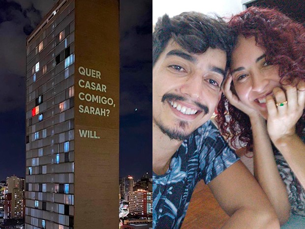 Wildson Caldeira pediu Sarah Elisa em casamento com projeção em um prédio em Belo Horizonte (Foto: Reprodução/Instagram)