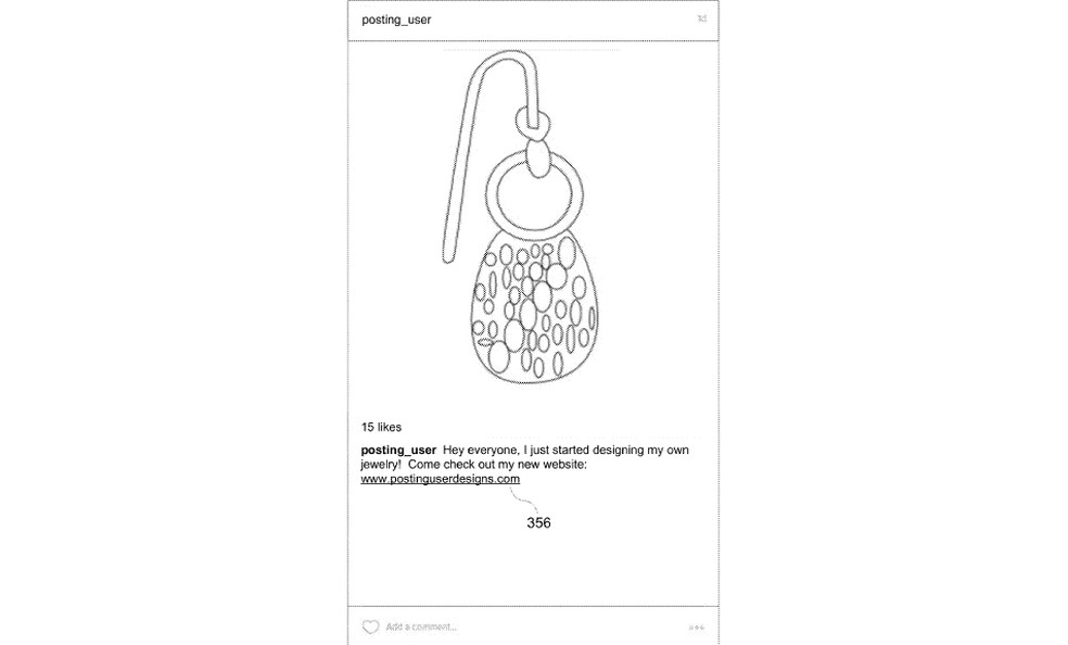 Endereço URL seria exibido com link clicável na legenda do Instagram — Foto: Reprodução/Escritório de Patentes e Marcas dos Estados Unidos