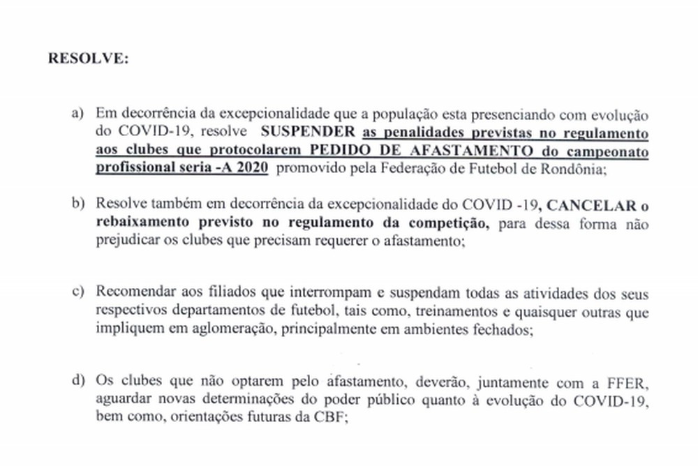 Documento divulgado pela FFER sobre o cancelamento do rebaixamento no Estadual (Foto: Site FFER)