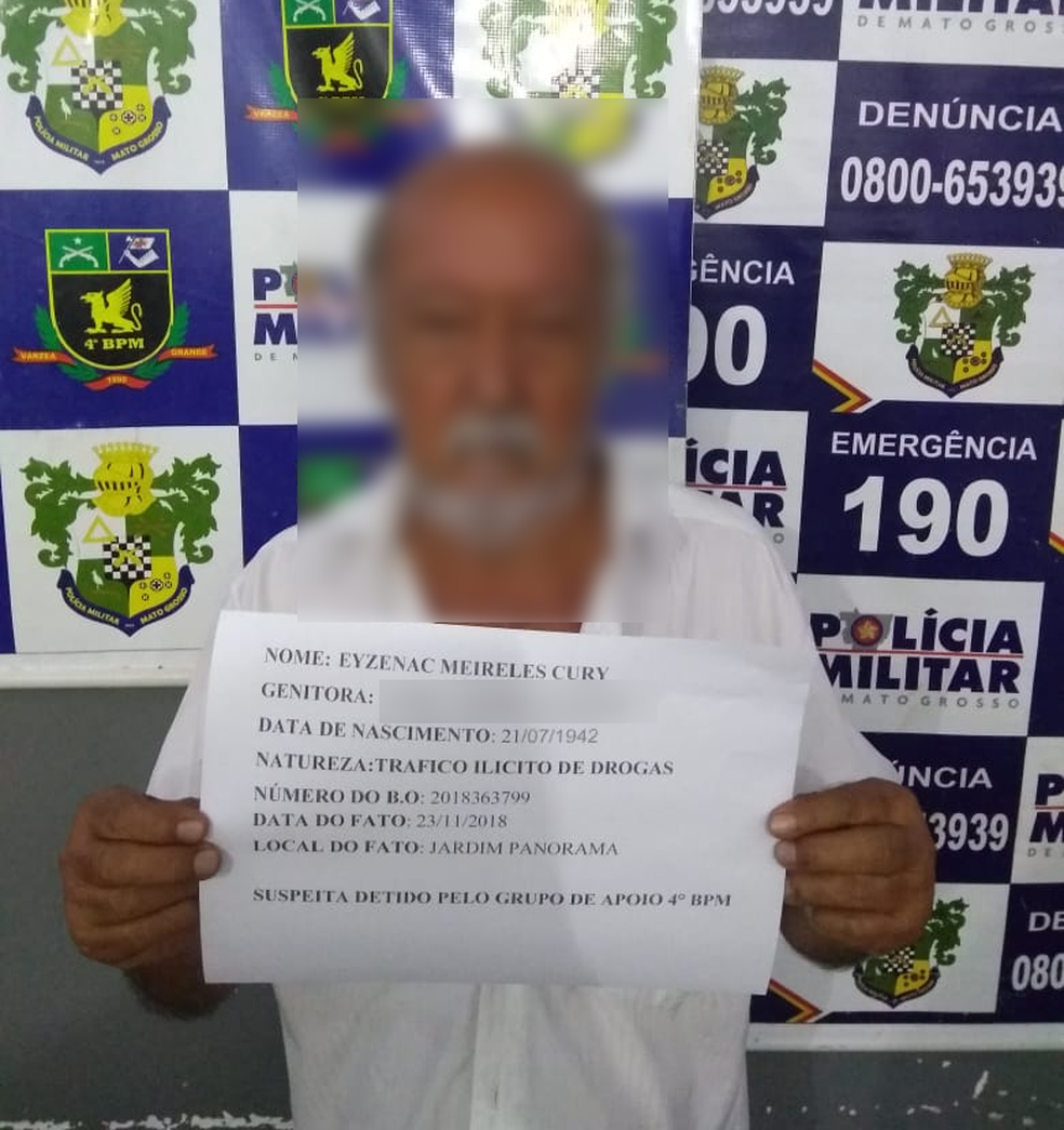 Idoso foi flagrado pela PM com Ã¡cido bÃ³rico â Foto: PM-MT/Assessoria