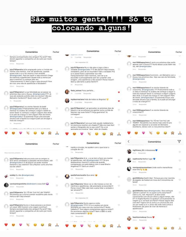 Comentários no perfil de Mari Gonzalez (Foto: Reprodução/Instagram)