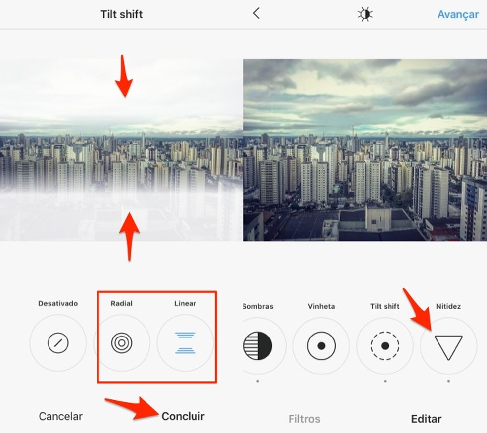 Ajuste para o efeito tilt shift nas ferramentas de edição do Instagram (Foto: Reprodução/Marvin Costa)