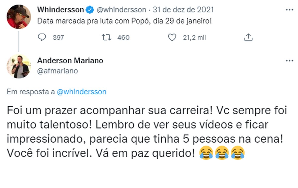 Whindersson x Popó: como a web reagiu à data da luta — Foto: Reprodução/Twitter 