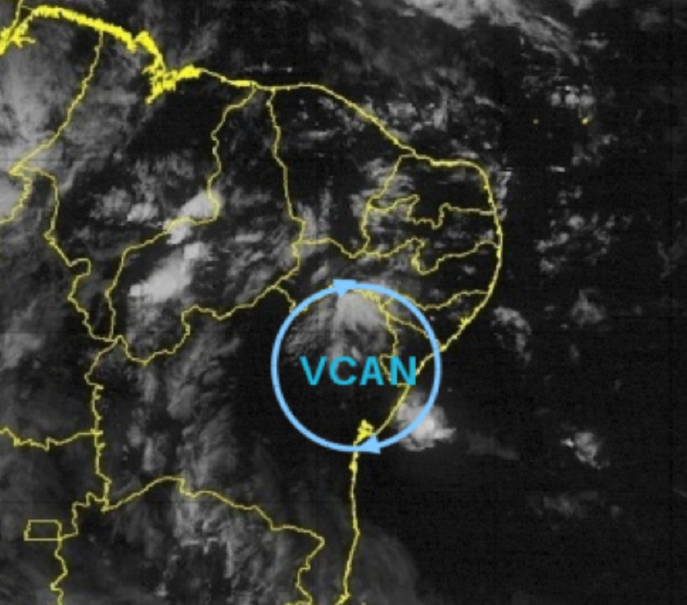 Há nuvens em grande parte do Ceará, conforme a imagem do satélite GOES-16. (Foto: CPTEC/INPE.)
