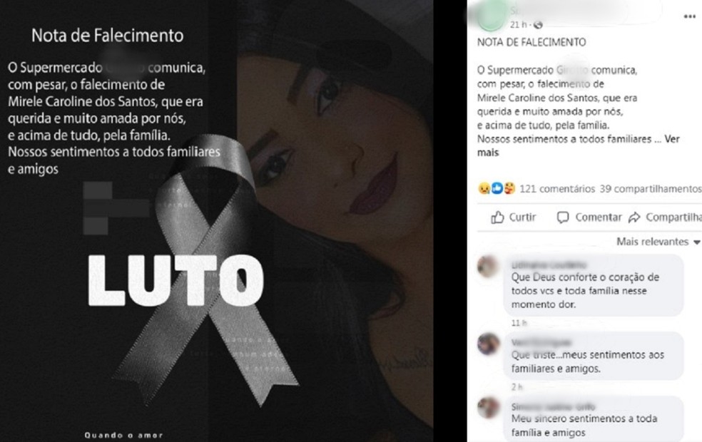 Publicação homenageia vítima de Marília nas redes sociais — Foto: Reprodução