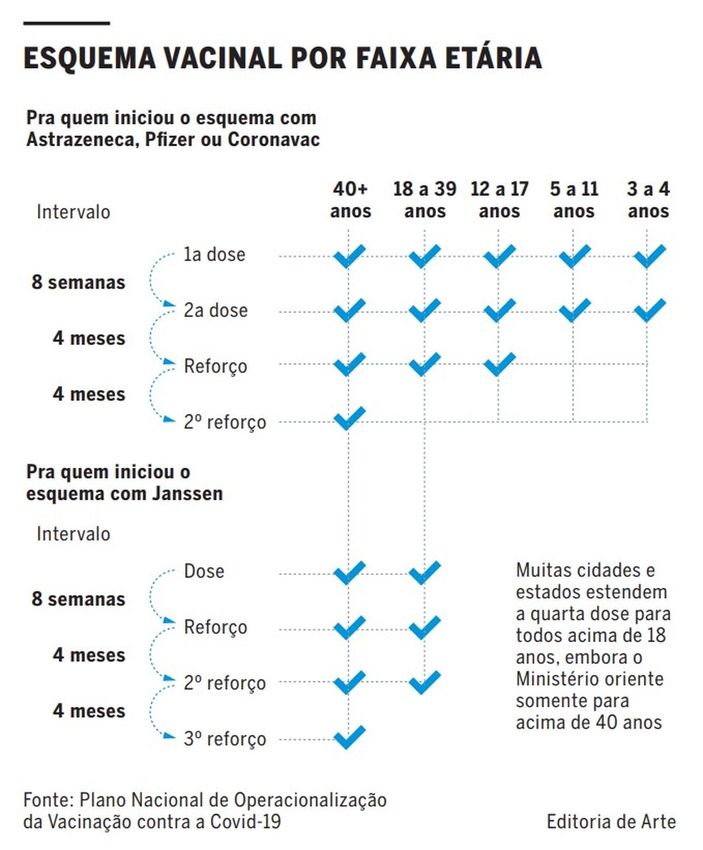 Esquema da vacinação contra a Covid-19 no Brasil. — Foto: Arte O Globo