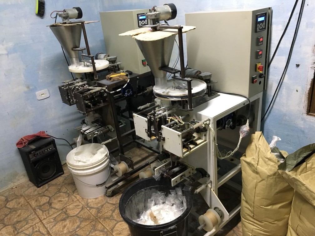 Máquina apreendida pela PF em Limeira é capaz de embalar 7.200 porções por hora — Foto: Polícia Federal de Piracicaba