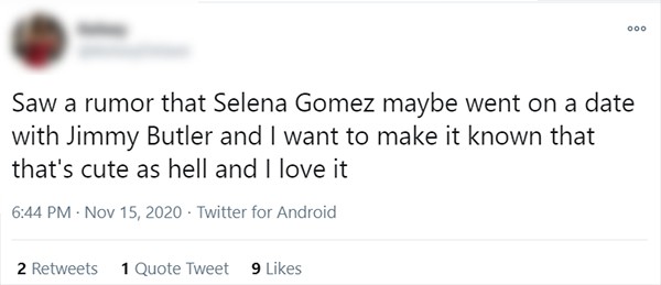 Fãs comentaram rumores sobre Selena Gomez e Jimmy Butler terem ido a um encontro juntos (Foto: Reprodução / Twitter)