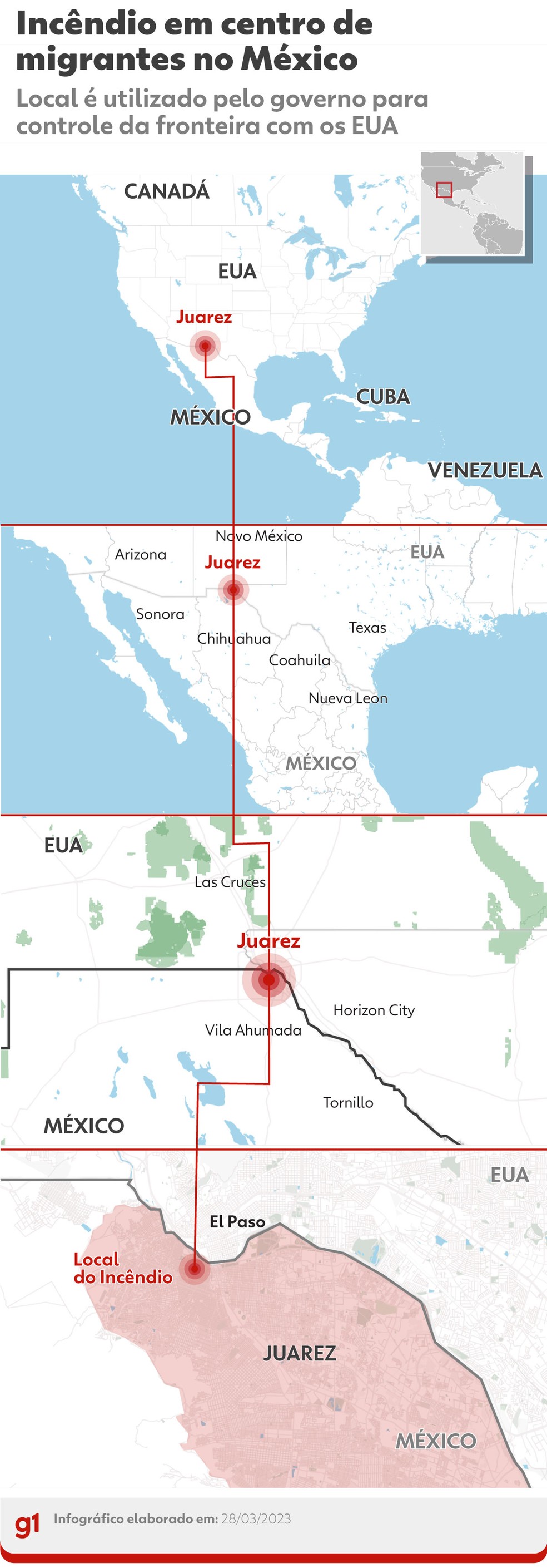 Mapa mostra a localização da cidade mexicana de Juarez, próxima à fronteira com os EUA — Foto: Arte g1