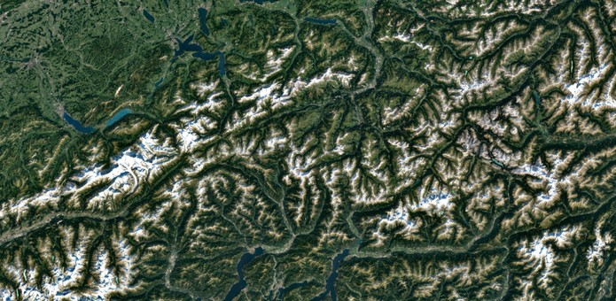 Alpes Suíços registrados pelo satélite Landsat 8 (Foto: Divulgação/Google)
