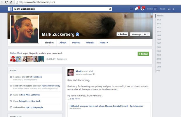 Palestino Khalil Shreateh diz ter hackeado conta de Mark Zuckerberg para mostrar uma falha no sistema. (Foto: Reprodução/Khalil Shreateh/Facebook)