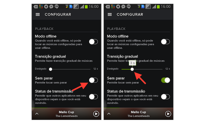 Configurando a opção tocar sem para do Spotify no Android (Foto: Reprodução/Marvin Costa)