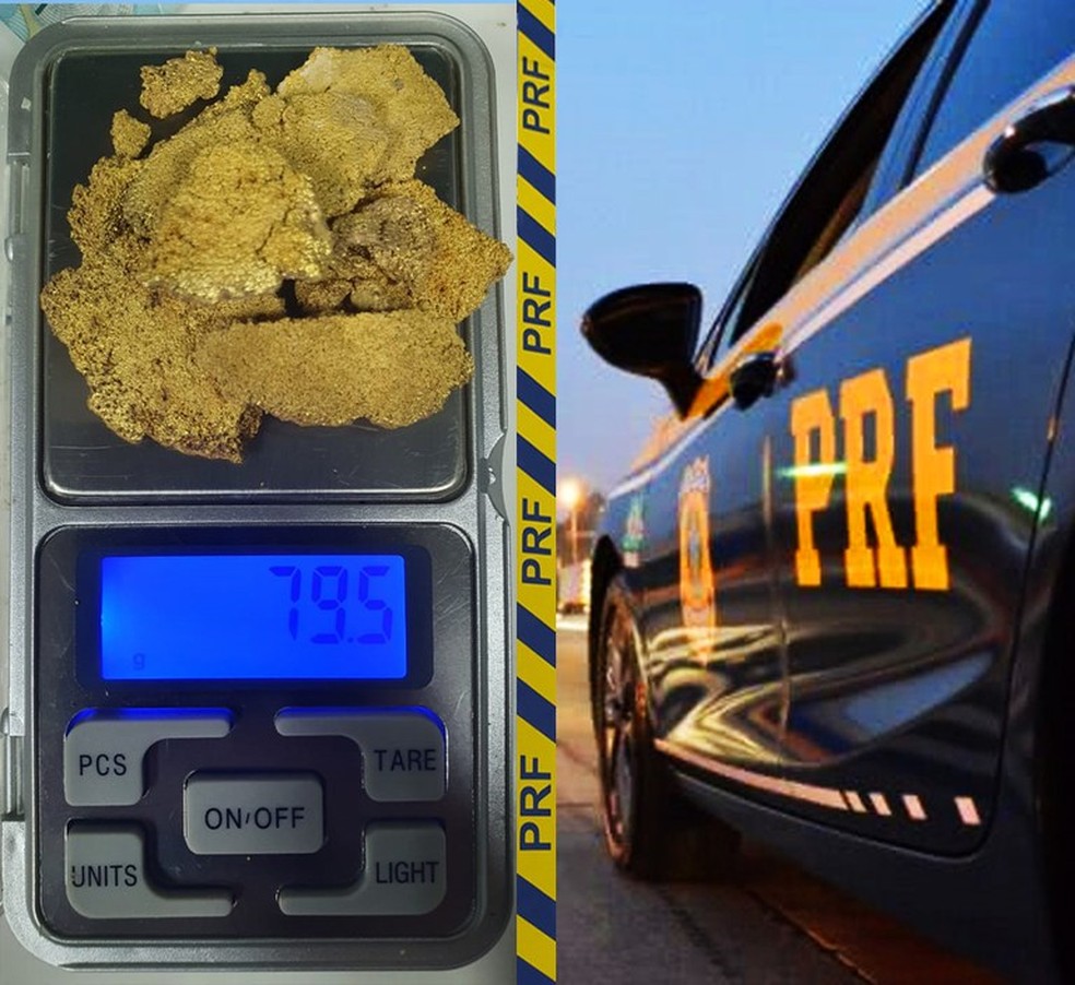 Homem foi preso com quase 80 gramas de ouro escondidos dentro do sapato dele durante uma abordagem policial na noite de sábado (12) na BR-174 em Pontes e Lacerda — Foto: Polícia Rodoviária Federal de Mato Grosso/Assessoria