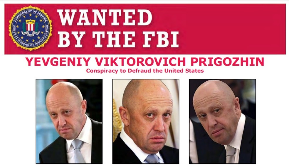 Cartaz do FBI sobre Yevgeny Prigozhin — Foto: Reprodução/FBI
