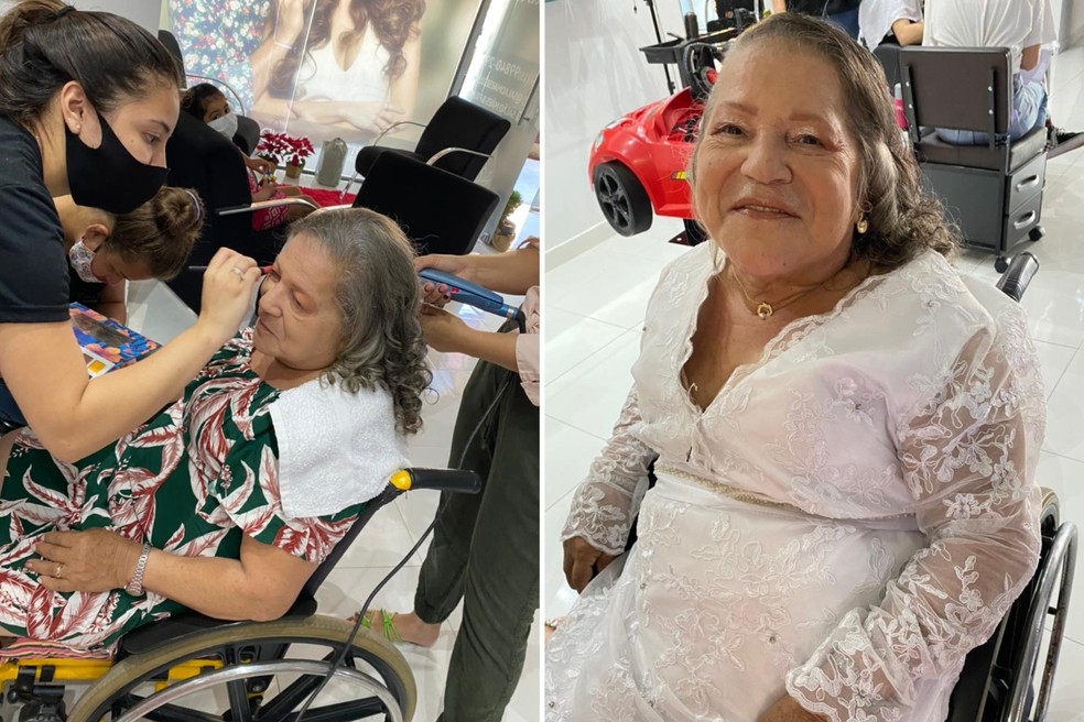 Idosa de 63 anos teve "dia de princesa" para casamento em Pilar do Sul — Foto: Maurício Soares/Divulgação