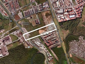 Área selecionada é o local da construção do novo acesso ao Porto, nas áreas da Fassina e Dow Química (Foto: Reprodução)