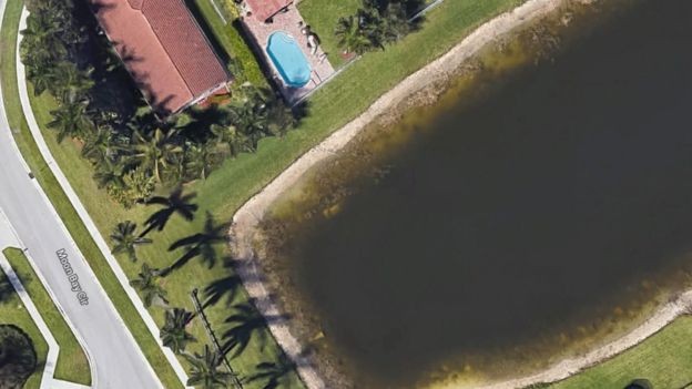 BBC: Imagens de satélite do Google revelaram carro afundado em lago da Flórida (Foto: GOOGLE EARTH VIA BBC)