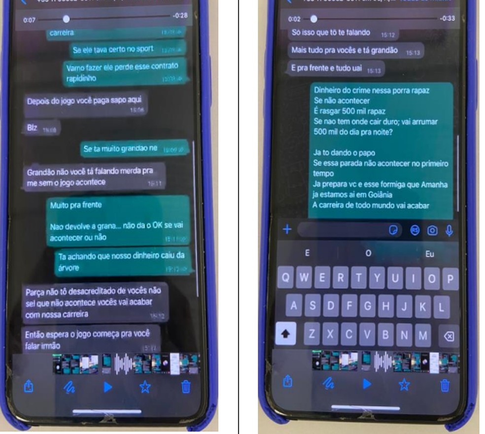Apostador ameaça Romário, volante do Vila Nova, caso não consiga outro atleta para cometer um pênalti em seu lugar — Foto: Reprodução