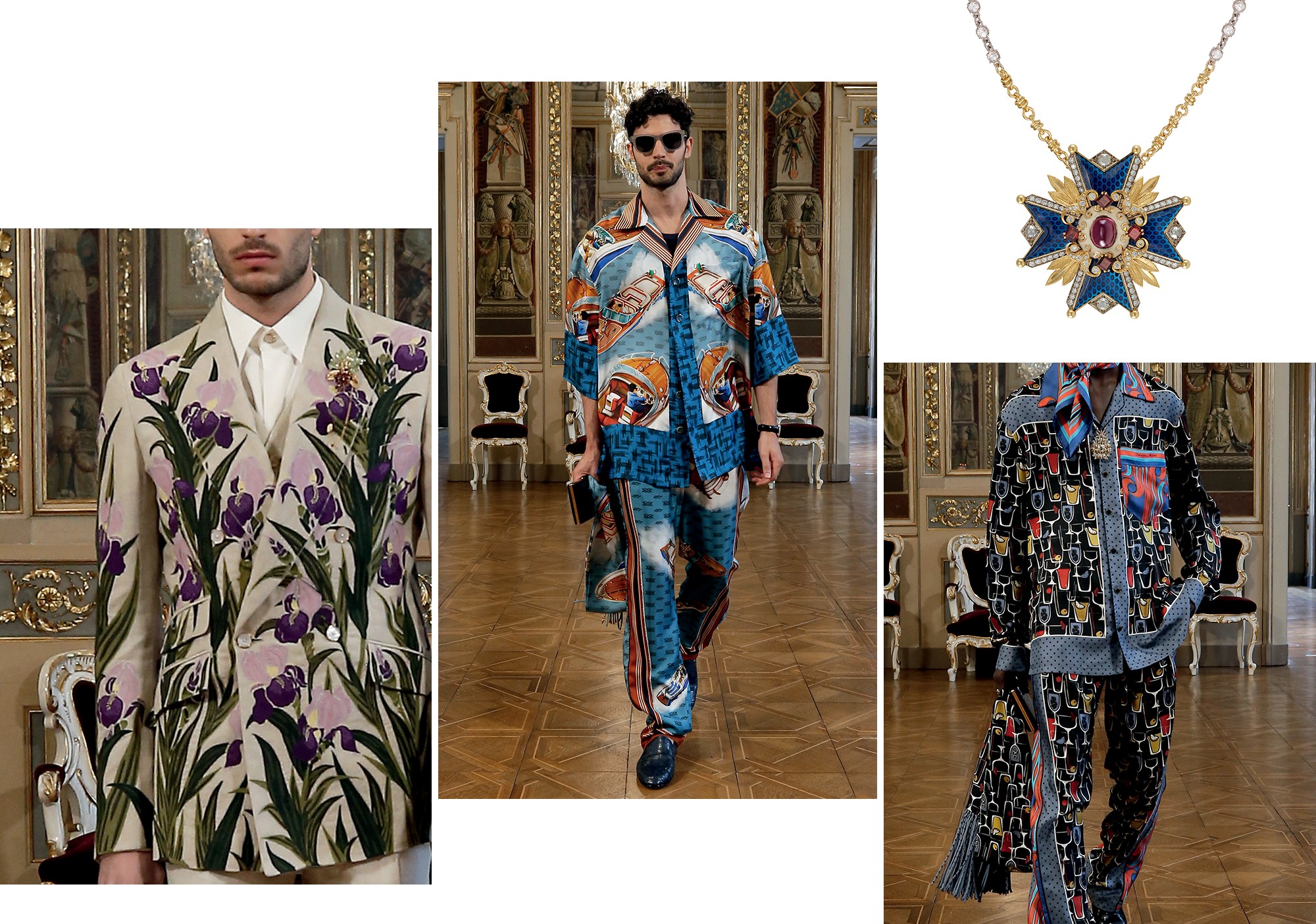 Alta Sartoria da Dolce & Gabbana: Conjuntos marcados por uma estamparia singular e cores fortes contrastaram com uma alfaiataria de corte impecável na Dolce & Gabbana (Foto: divulgação)