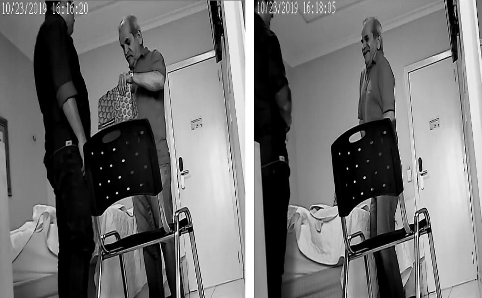 Imagens feitas pela PF mostram prefeito de Uiraúna, João Bosco Fernandes, guardando dinheiro na cueca — Foto: Reprodução