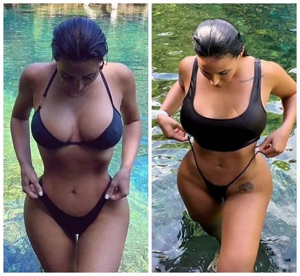 A socialite Kim Kardashian em foto de 2021 e a modelo e influencer Chaney Jones em registro de março de 2022 (Foto: Instagram)