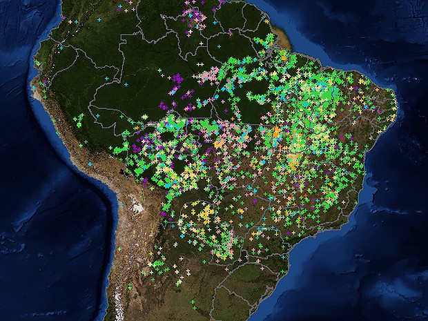 Mapa do Inpe mostra focos de incêndio no país em tempo real (Foto: Inpe)